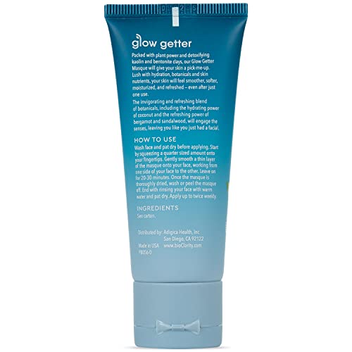 BioClarity Glow Getter Hydrating Face Mask | 100% Clean, Vegan Ingredients | Contains Coconut, Bergamot, Sandalwood | Smooth & Soften Skin | 1.5 oz.