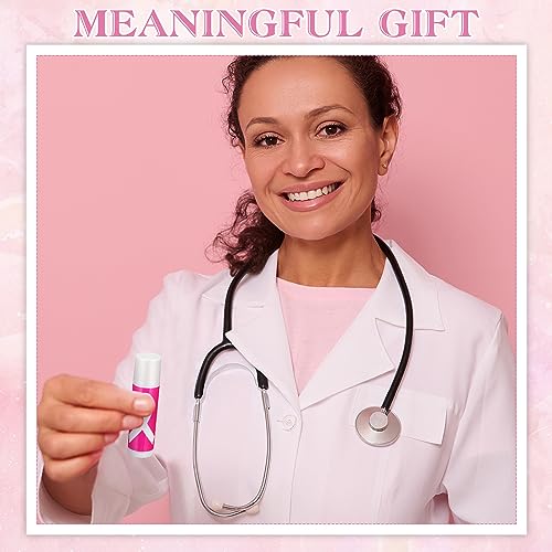 Fumete 50 Sets Breast Cancer Awareness Lip Balm Pink Ribbon Gift Bulk - Natural, Moisturizing, 4 Flavors, Includes Inspirational Quotes