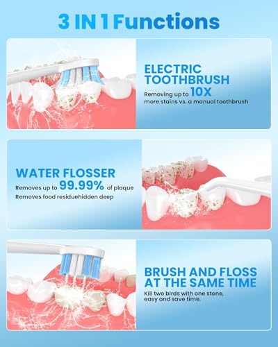 Electric Toothbrush with Water Flosser 3-in-1 Kit - White, 7 Modes for Adults