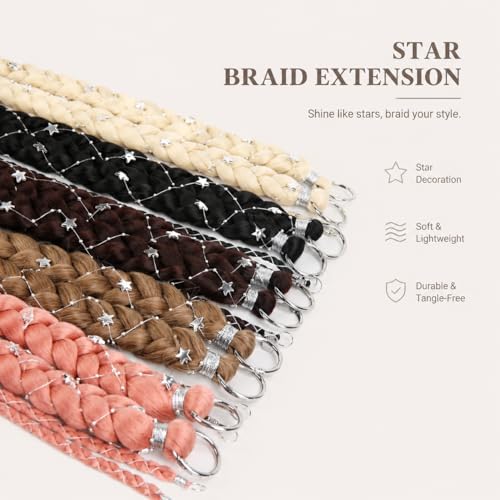 Highlight Brown Boho Braiding Hair Ponytail Extension with Star Beads - One Set