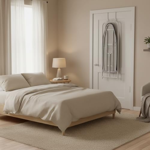 White Over The Door Ironing Board - Space Saving Fold-Down Design for Small Spaces