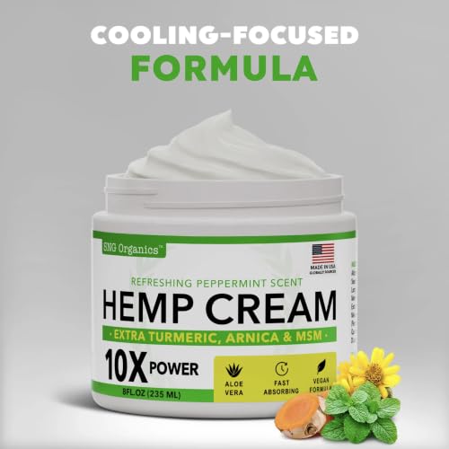 Super Natural Goods Hemp Cream 16oz with Hemp Oil, Turmeric & Menthol – Cooling Botanical Topical