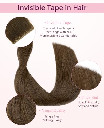 Pinkpearl Tape in Hair Extensions - Human Hair #4 Chocolate Brown 14 Inch 40g - Variation #4 Chocolate Brown / 14 Inch-40g-20pcs
