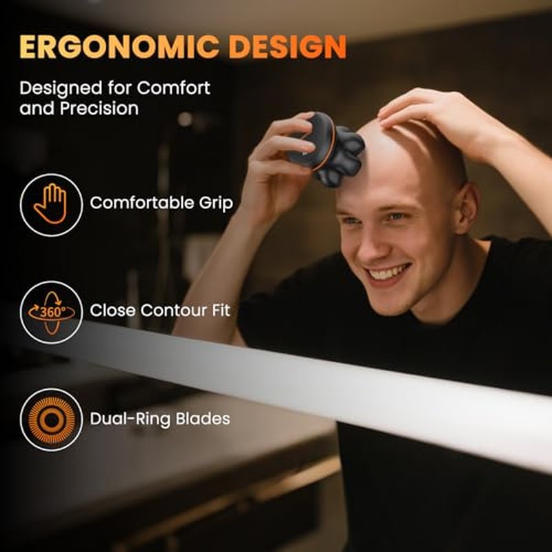 7D Head Shaver for Bald Men, Electric Razor with Upgraded Flexible Blades, Long Battery Life, IPX6 Waterproof, LED Display, Ergonomic Design, Rechargeable, 2 Speed Settings, Easy to Clean