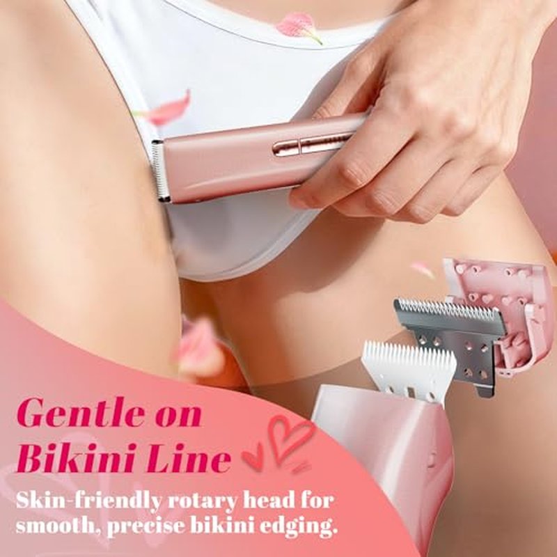 2-in-1 Bikini Trimmer for Women ? Dual-Head Electric Razor, IPX7 Waterproof Wet & Dry, Pubic Hair Trimmer & Body Shaver, LED Battery Bars, USB-C Rechargeable ? X6 Satin Rose Gold