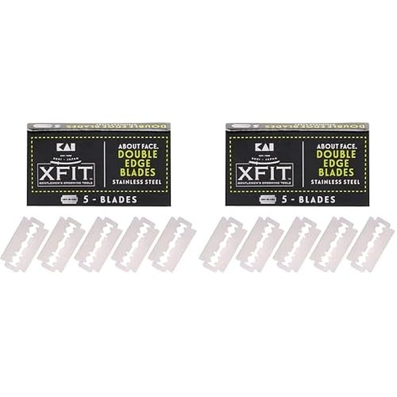 Double Edge Safety Razor blades by Kai Xfit (5 Blades); Durable Stainless-steel Razor blades with Superior Cutting Edge for Precision Shaving; Multiple Uses; Conveniently fits all Double-Edge Razors