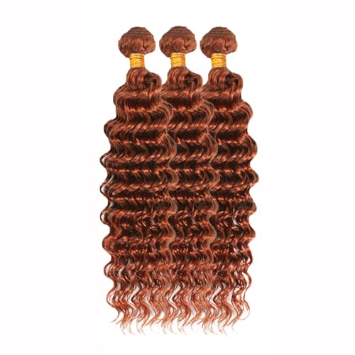 Human Hair Extensions 14-18 Inch Reddish Brown Deep Wave Bundles - 3 Pack