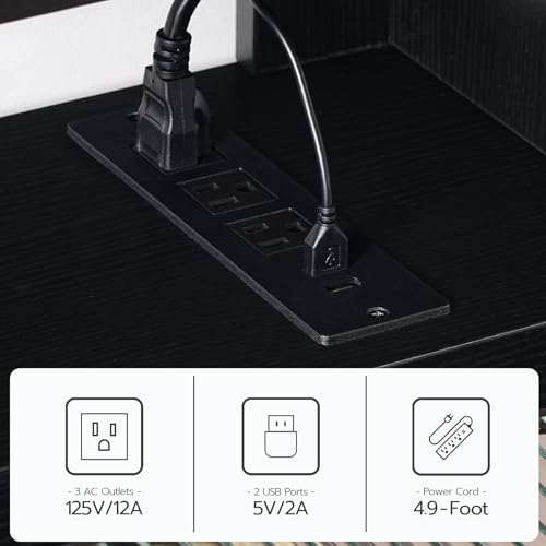 63 Inch Floating TV Stand with LED Light Wall Mount Power Outlet Black