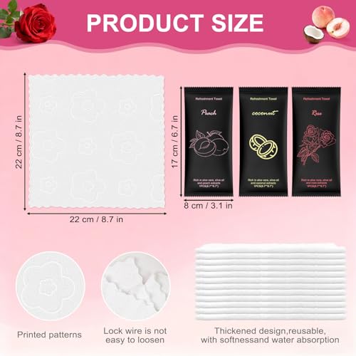 Moist Cotton Towel Bulk Moist Towelettes Individually Wrapped 8.7" x 8.7",White Towel Services,Refreshment Pre Moistened Towels Peach,Rose and Coconut for Sport Party Spa(Pack of 150)