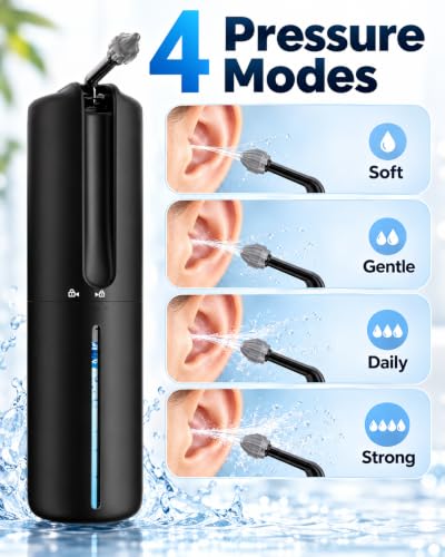 Electric Ear Wax Removal Kit Black, 4 Modes, 10 Nozzles, Waterproof