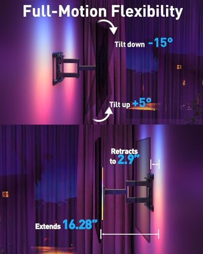 PERLESMITH Full Motion TV Wall Mount 16-Inch Wood Stud Compatible for 37-86 Inch TVs with LED Light