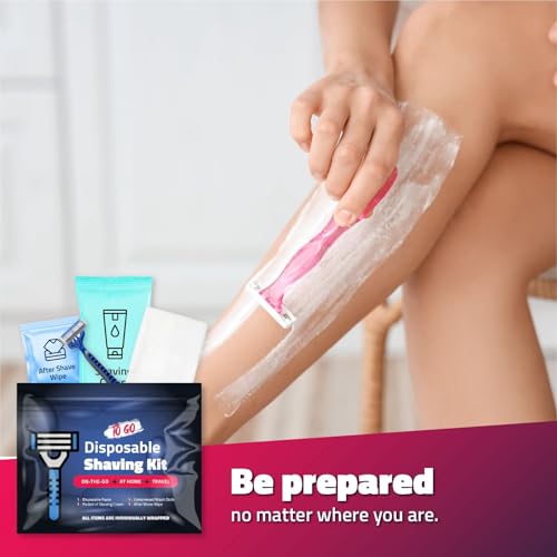 Disposable Compact Shaving Kit (10 Pack) - with Razor, Shaving Cream, Washcloth, and Aftershave Wipe ? Travel Ready Grooming Essentials - Perfect Personal Shave Kit or Charity Gift Set (Black)