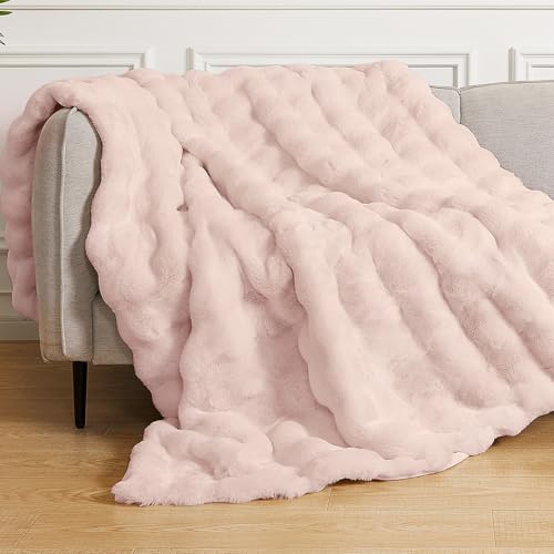 Pink Fluffy Double-Sided Throw Blanket 50x60 Fuzzy Faux Fur Couch Bed Cozy