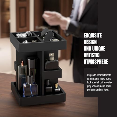 Men's Cologne Organizer 3-Tier Wooden Perfume Shelf with Rotation Model 1