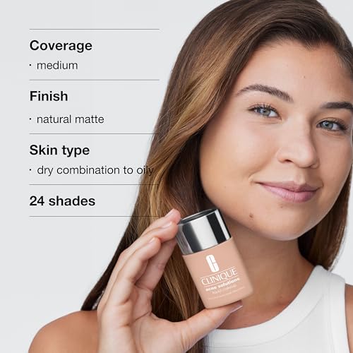 Clinique Acne Solutions Liquid Foundation Makeup With Salicylic Acid For Dry Combination to Oily Skin Types | Medium Coverage, Natural Matte Finish