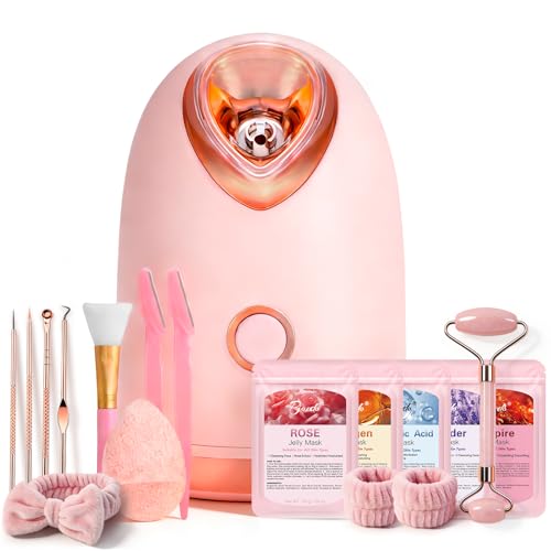 Facial Steamer Spa Kit with 17 Skin Care Tools, Nano Ionic Face Steamer for Deep Cleaning Unclogs Pores, Warm Mist Humidifier Steamer for Face Home Sauna SPA, Self Care Gifts for Women