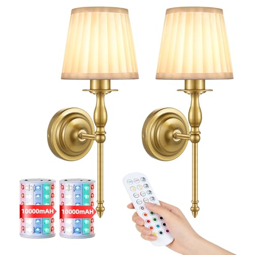 Rechargeable Battery Wall Sconce Set of 2 - 16.75in Vintage Gold Wireless Wall Lights