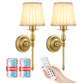 Rechargeable Battery Wall Sconce Set of 2 - 16.75in Vintage Gold Wireless Wall Lights