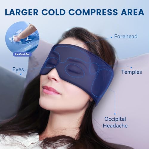FACEMOON Ice Cold Packs for Eye Compress: Cooling Relief for Puffy Eyes Headache Migraines Stye Dry Eyes Therapy - Large Gel for Long Lasting Comfort Reusable Flexible, 2 pcs for Family Blue Black