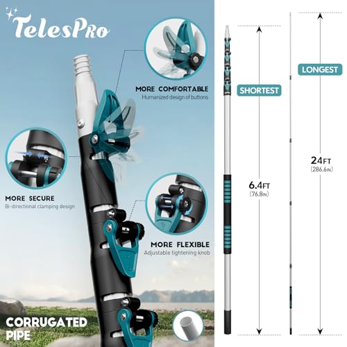 Lake Blue 24FT High Reach Cobweb Duster with 6-24Ft Telescopic Aluminum Pole