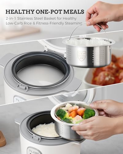 Grey TLOG Low Carb Rice Cooker 4-Cup Uncooked 2L with 5 Presets & 24H Timer