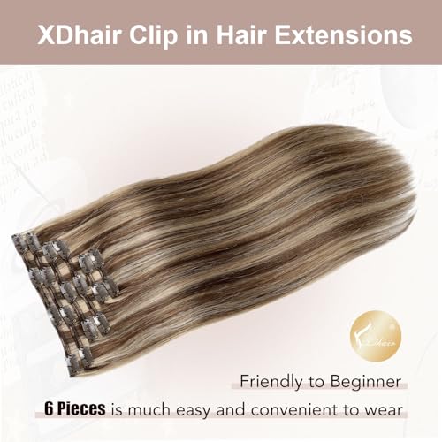 Remy Human Hair Clip-In Extensions 18 Inch #4P27 Medium Brown Caramel Blonde Set