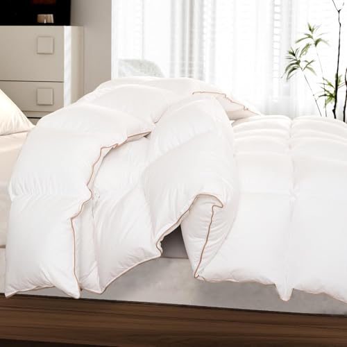 Vexino King Size All Seasons Feather Down Fiber Comforter - White, 100% Cotton Cover