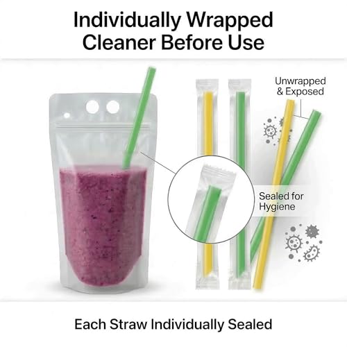 400pcs Drink Pouches with Side Straw Port, 17oz Stand-Up Beverage Bags & Individually Wrapped Straws - Bulk Party Drink Supplies (Pack of 1)