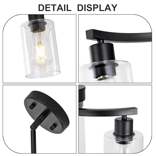 Black 3-Light Modern Dining Chandelier with Glass Shades - Farmhouse & Industrial Style