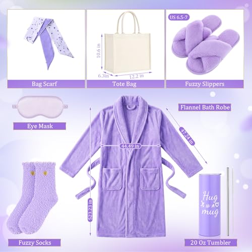 Patelai Purple Spa Robe and Slippers Gift Set for Women - Self Care Gift Basket