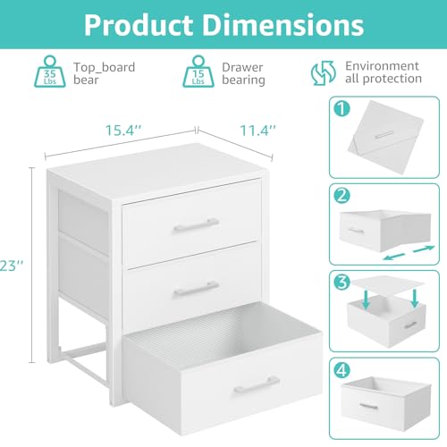 BOLUO White Fabric 3-Drawer Closet Organizer Set, 11.4 x 15.4 x 23 inches – Pack of 2
