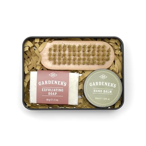 Gentlemen's Hardware Gardener's Handcare Kit Nail Brush, Exfoliating Soap, and Hand Balm Gift Set, 3-Piece, Oak Moss