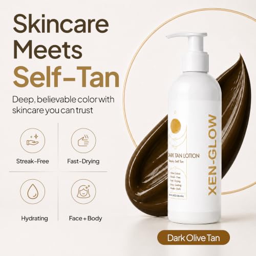 Dark Self Tanning Lotion for Face & Body - Hydrating, Streak-Free Sunless Tanner with Vitamin E & Aloe - Fast-Drying, Long-Lasting, Suitable for Sensitive Skin - 8 fl oz