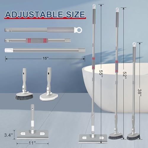 Tile & Tub Floor Cleaner Scrubber Set with Long Handle and 5 Attachments