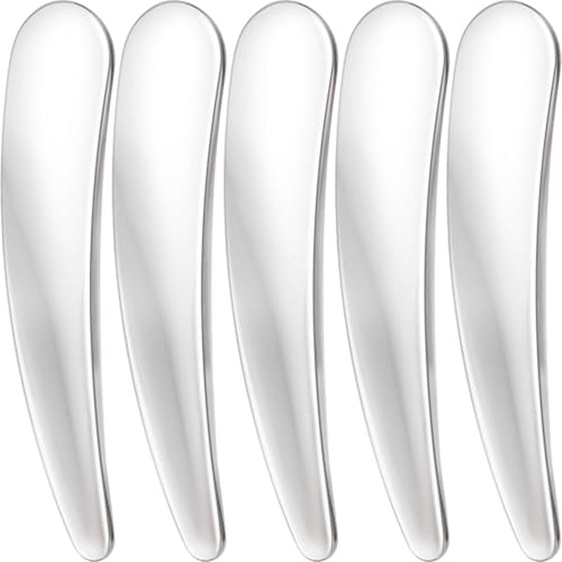 5pcs Mini Metal Makeup Spatula, Reusable Cosmetic Cream Spatulas Spoon, Skincare Scoop Applicator Facial Massage Beauty Tools for Mixing and Sampling Face Eye Cream- Silver