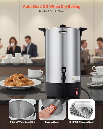 Commercial Coffee Urn 100 Cups 15L Hot Beverage Dispenser with Dripless Faucet - Stainless Steel