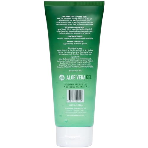 Sun Zapper After Sun Aloe Vera Gel 200mL (6.7 oz) ? Cooling Sunburn Gel with Vitamin E and Panthenol, Fragrance Free, Moisturizing After Sun Care for Face and Body, Instant Soothing, Australian Made