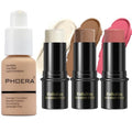 Hilareco PHOERA Foundation,3 PCS Contour Stick Makeup Kit,Shades with Highlighter Stick,Blush Stick and Bronzer Contour (104+Light-Medium Contour/Buff Beige+#02,#10,#12)