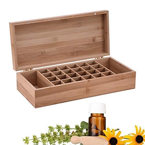 26-Slot Bamboo Essential Oil Storage Box with Container Cap & Labels - Portable Organizer