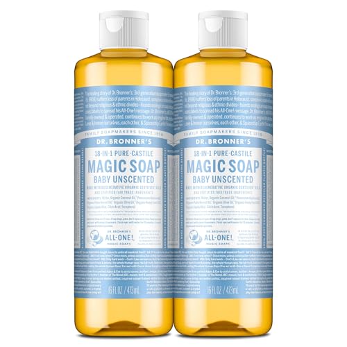 Dr. Bronner's Unscented Baby Liquid Castile Soap 16oz Pack of 2 - Gentle & Fragrance-Free