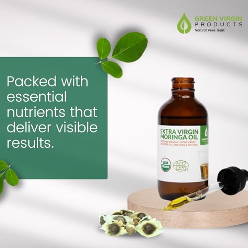 Organic Moringa Oil Bundle ? Cold Pressed, Extra Virgin, 100% Pure, Food Grade ? 4oz Full Size + 1oz Travel Bottle ? Deep Moisturizing, Anti-Aging, Multi-Purpose Skin & Hair Oil