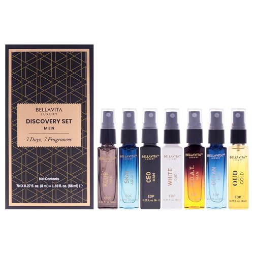 BellaVita Men's Perfume Gift Set - 7 Mini Colognes with Oud, Patchouli, and Bergamot