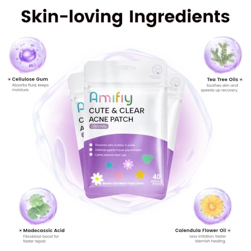 Star Pimple Patches For Face, Korean Cute Pimple Patch with Star/Heart/Flower Shapes, FSA HSA Acne Treatment Absorbs Zits, Reduces Redness with Hydrocolloid & Tea Tree, Vegan, 40 Count