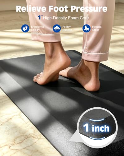 FEATOL 1-Inch Extra Thick Anti-Fatigue Mat for Standing Desks, Kitchen – Black, 70" x 24" x 1"