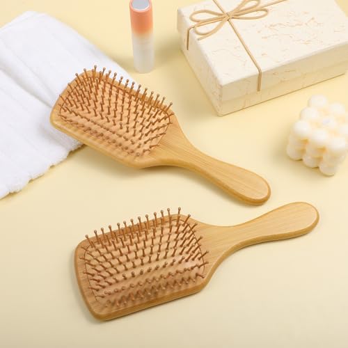 Molain Square 12-Piece Bamboo Hair Brush Set - Wooden Paddle Detanglers for Women & Men