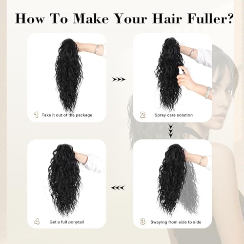 Black 26 Inch Curly Ponytail Extension with Claw Clip - Natural Look