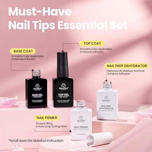 Beetles Tipex Instant Apex Nail Tips Kit ? Stiletto Medium, Pre-Building Pre-Etched Thick Acrylic Tips with Tipex Nail Glue, Dehydrator, Primer, Base & Top Coat, Mini UV Lamp 224PCS in 16 Sizes