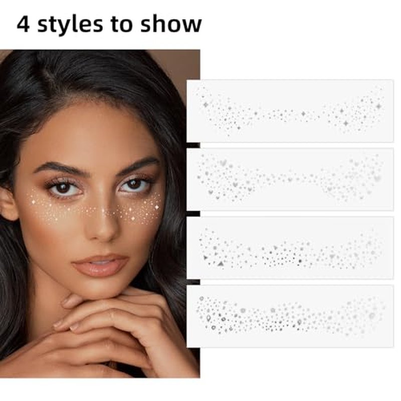 8 Sheets Glitter Freckles Face Tattoo, Face Glitter Freckles, Sparkle Makeup Patches,Cute Glitter Makeup Accessories for Women Cosmetic Glitter for Face (Silvery)