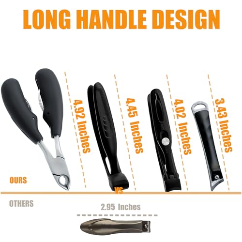 Precision Stainless Steel Heavy Duty Angled Head,Wide Jaw Clippers for Seniors and Man,Ingrown Toenail,Thick Nail.Extra-Long Handle, Extra-Large Slanted Nail Cutter. Men,Women,Elderly.7Pcs