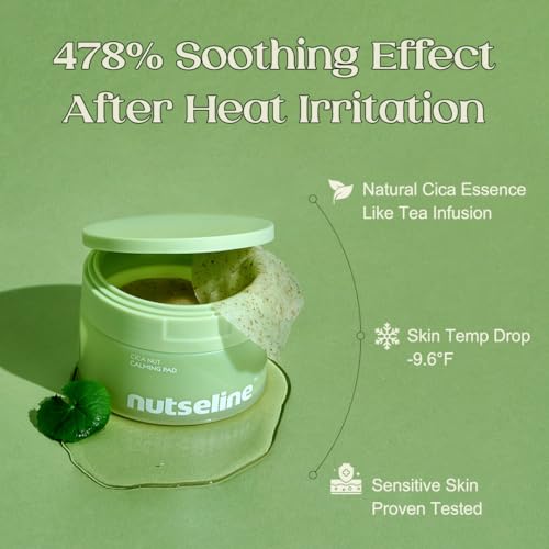 Cica Nut Calming Pads 60 Sheets Korean Skincare ? Soothing & Hydrating Cooling Pads for Sensitive Skin, Niacinamide & Centella Extract, Redness & Irritation Relief